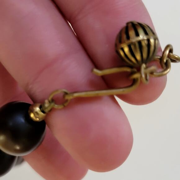 Vintage Bronze Beaded Necklace With Round Matte & Textured Filigree Bead Accents - Picture 5 of 10